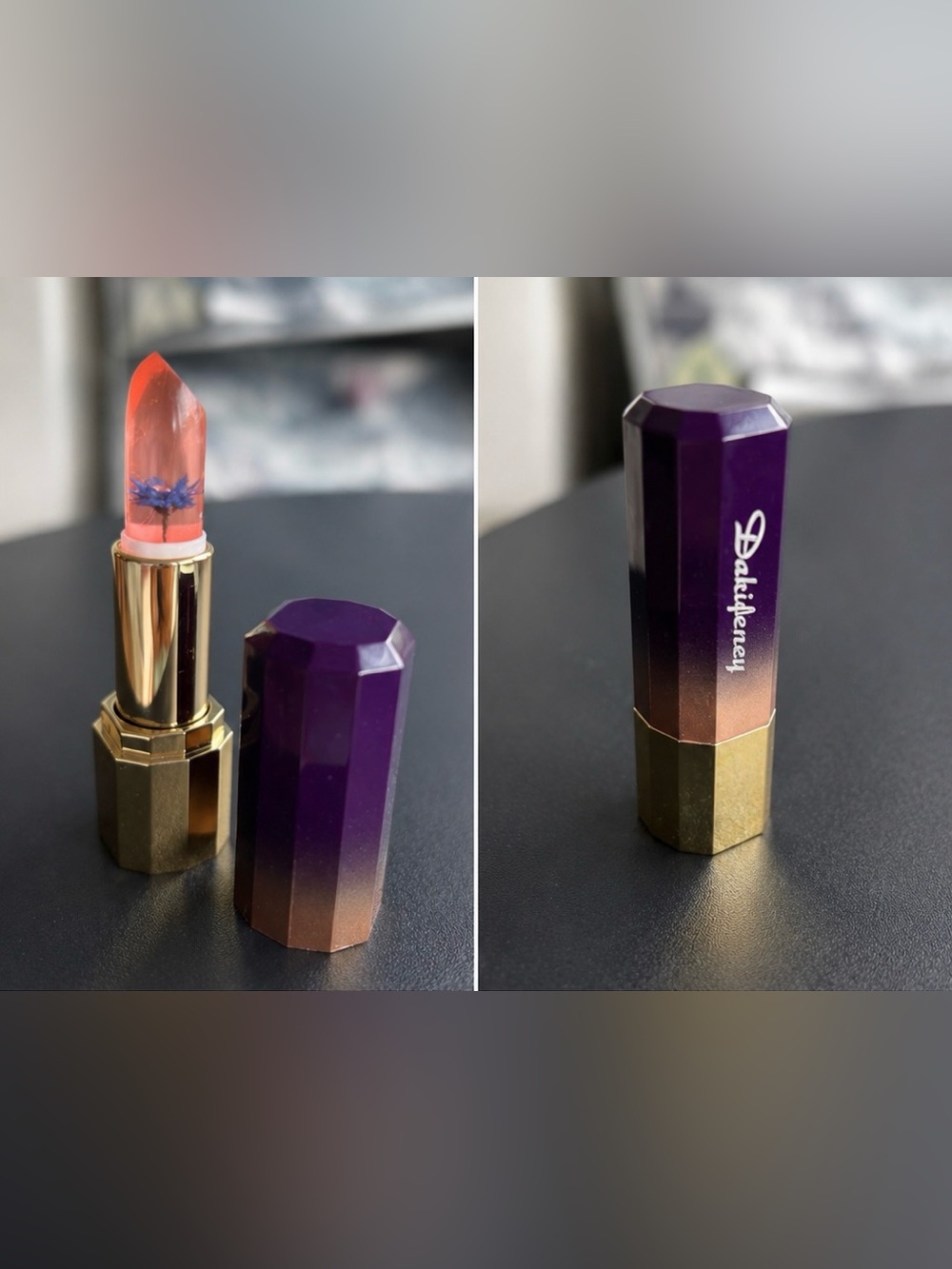 Jelly Floral Embedded Lipstick Coral Pink. Color changing per your skin tone